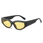 (6 PACK) Wholesale Sunglasses New Arrival Fashion Cat Eye Women Trendy Rhinestone Women 2025 - BulkSunglassesWholesale.com - Shiny Black Frame Yellow Lens